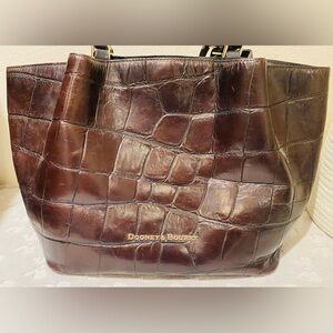 Dooney & Bourke Dark Brown Croc-Embossed Leather Tote with Gold Hardware